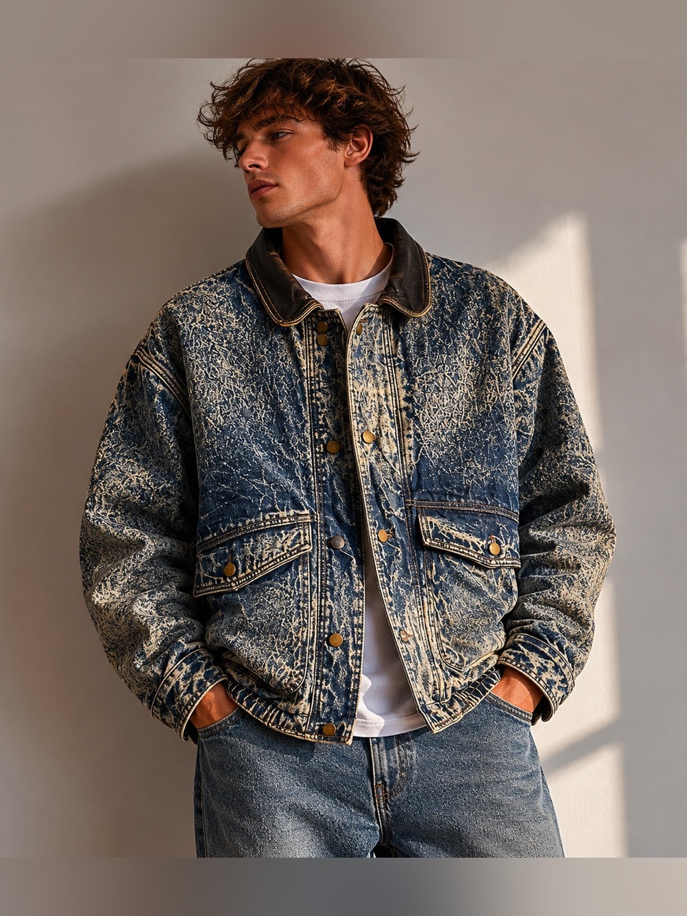 Vintage Hill & Archer Acid Wash Denim Jacket Medium Western Workwear